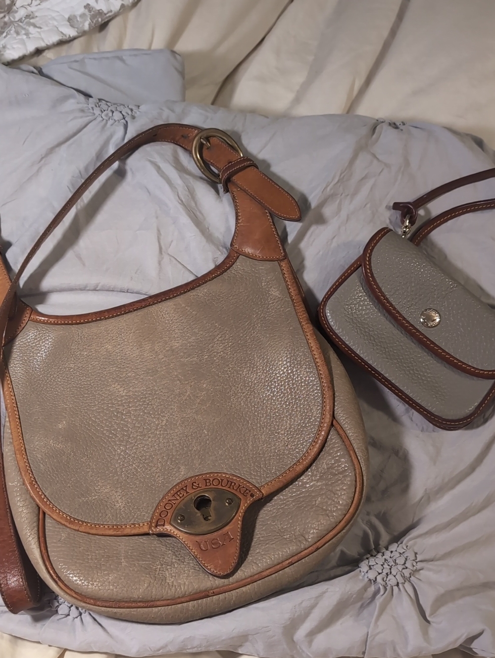 Dooney & Bourke Vintage Taupe with Tan Leather Trim Shoulder Bag